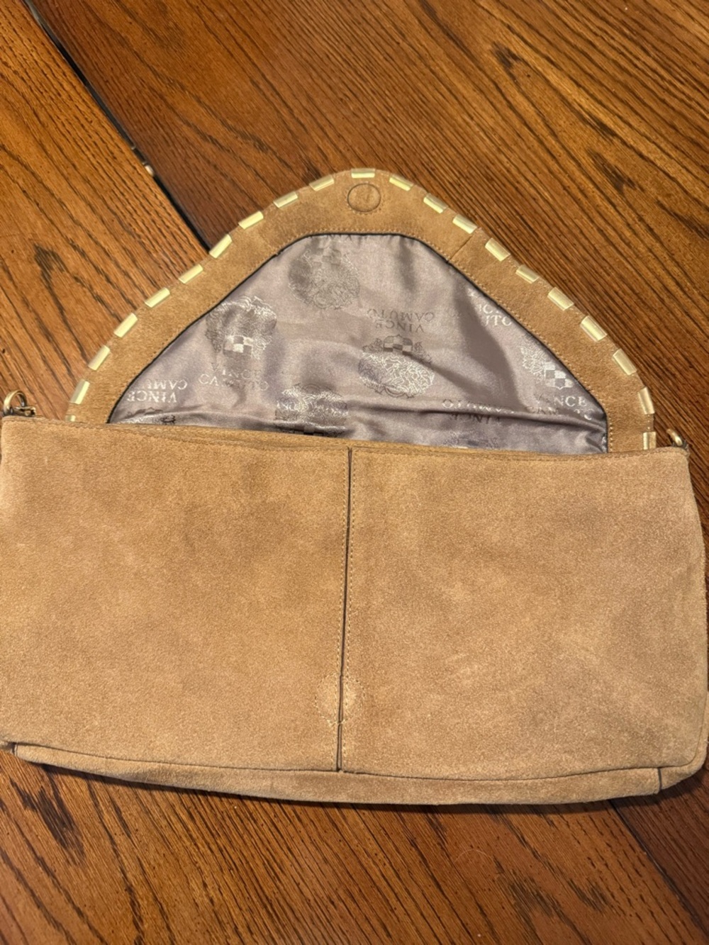 Vince Camuto Suede Envelope Shoulder Bag in Light Brown with Gold Chain - Picture 5 of 6